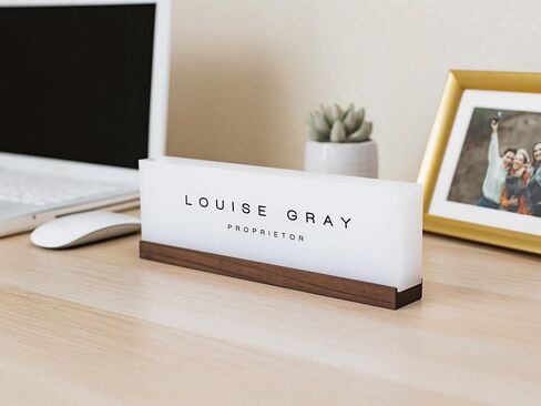 Personalized Acrylic Name Block w/Wooden Base (Design 3) - 9.75 x 2.75 x 1.125" Minimal Executive Desk CEO Job Office Decor Teacher or Promotion (Ice White Acrylic) in Saudi Arabia