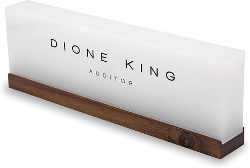Personalized Acrylic Name Block w/Wooden Base (Design 3) - 9.75 x 2.75 x 1.125" Minimal Executive Desk CEO Job Office Decor Teacher or Promotion (Ice White Acrylic) in Saudi Arabia