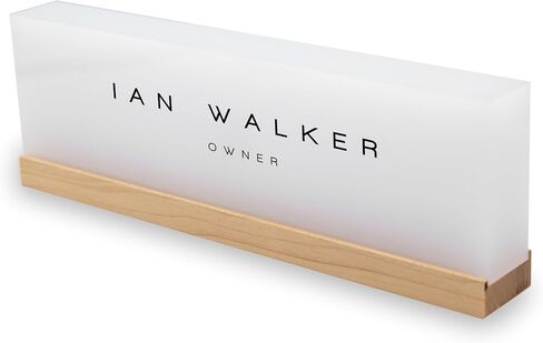 Personalized Acrylic Name Block w/Wooden Base (Design 3) - 9.75 x 2.75 x 1.125" Minimal Executive Desk CEO Job Office Decor Teacher or Promotion (Ice White Acrylic) in Saudi Arabia