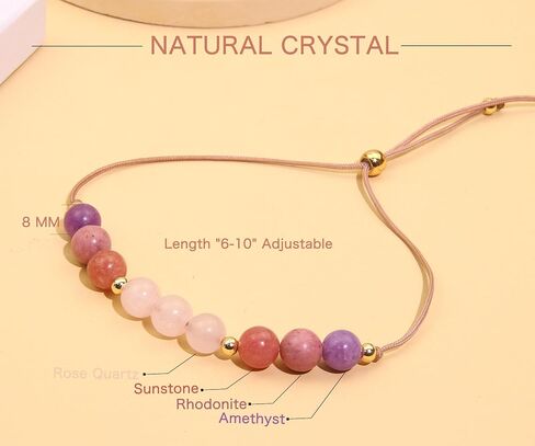 You Are Loved Gifts for Women - Rose Quartz Bracelet - Handmade Natural Amethyst Rhodonite Sunstone Beads Braided Rope Inspirational Bracelet Encouragement Gifts for Women in Saudi Arabia