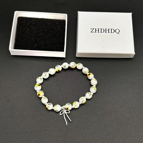 Beads Bow Charm Bracelet for Women,Flower Floral Antique Vintage Bracelet Handmade 14 Gold Plated Beaded and Bow Stretch Bracelet Aesthetic Jewlery Gifts in Saudi Arabia