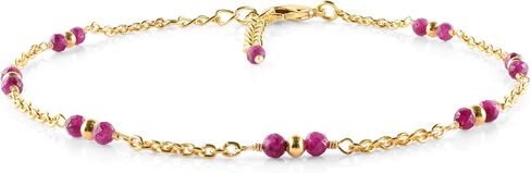 InfinityGemsArt Pink Ruby Anklet Dainty Boho Summer Beach Jewelry for Girls Gold Bead Chain Charm Ankle Bracelets for Women 9+1.5 inch Gifts For Her in Saudi Arabia