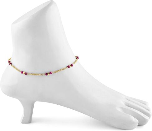 InfinityGemsArt Pink Ruby Anklet Dainty Boho Summer Beach Jewelry for Girls Gold Bead Chain Charm Ankle Bracelets for Women 9+1.5 inch Gifts For Her in Saudi Arabia
