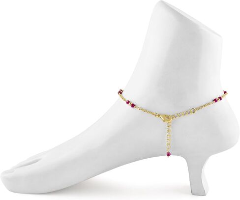InfinityGemsArt Pink Ruby Anklet Dainty Boho Summer Beach Jewelry for Girls Gold Bead Chain Charm Ankle Bracelets for Women 9+1.5 inch Gifts For Her in Saudi Arabia