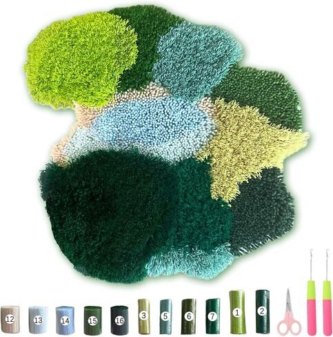 msamiagfn 3D Moss Latch Hook Kits for Adults – DIY Rug Making Kit with Pre-Cut Yarn in 3 Lengths – Crafts for Adults, Latch Hook Rug Kit (Pattern A,19 * 19inch) in Kuwait