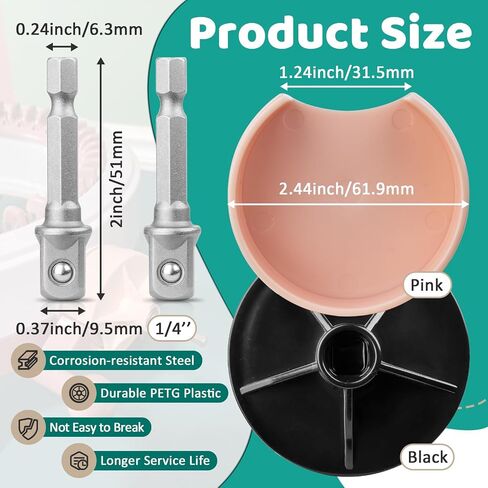 2 Packs Knitting Machines Adapter - Quick Knit Power Adapter Compatible with Sentro 22 40 48 & Jamit Needles Loom, Crank Handle Adapter with Hex Drill Steel Bit (Black + Pink) in Saudi Arabia