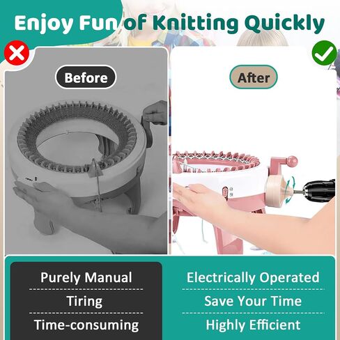 2 Packs Knitting Machines Adapter - Quick Knit Power Adapter Compatible with Sentro 22 40 48 & Jamit Needles Loom, Crank Handle Adapter with Hex Drill Steel Bit (Black + Pink) in Saudi Arabia