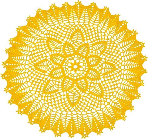 BIBITIME 23 inches Handmade Crochet Bohemian Lotus Flower Lace Doilies Round Tablecloth Bedroom Dresser Table Placemat Yellow in Saudi Arabia