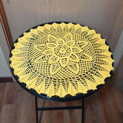 BIBITIME 23 inches Handmade Crochet Bohemian Lotus Flower Lace Doilies Round Tablecloth Bedroom Dresser Table Placemat Yellow in Saudi Arabia