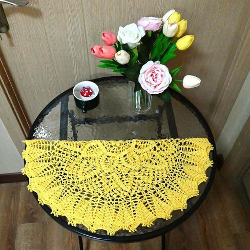 BIBITIME 23 inches Handmade Crochet Bohemian Lotus Flower Lace Doilies Round Tablecloth Bedroom Dresser Table Placemat Yellow in Saudi Arabia