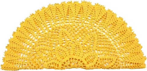 BIBITIME 23 inches Handmade Crochet Bohemian Lotus Flower Lace Doilies Round Tablecloth Bedroom Dresser Table Placemat Yellow in Saudi Arabia