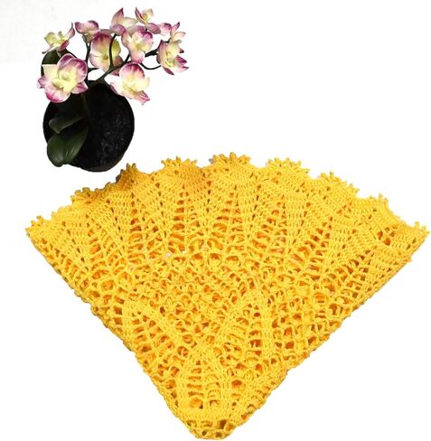 BIBITIME 23 inches Handmade Crochet Bohemian Lotus Flower Lace Doilies Round Tablecloth Bedroom Dresser Table Placemat Yellow in Saudi Arabia