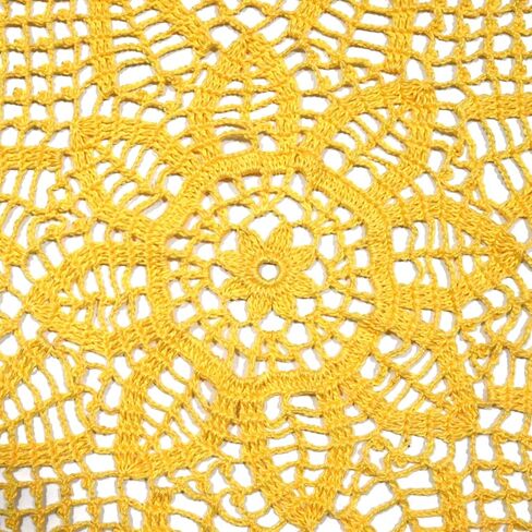 BIBITIME 23 inches Handmade Crochet Bohemian Lotus Flower Lace Doilies Round Tablecloth Bedroom Dresser Table Placemat Yellow in Saudi Arabia