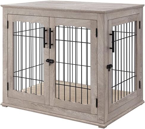 beeNbkks Furniture Style Dog Crate End Table, Double Doors Wooden Wire Dog Kennel with Pet Bed, Decorative Pet Crate Dog House Indoor Medium Large in Saudi Arabia