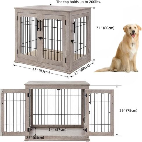 beeNbkks Furniture Style Dog Crate End Table, Double Doors Wooden Wire Dog Kennel with Pet Bed, Decorative Pet Crate Dog House Indoor Medium Large in Saudi Arabia