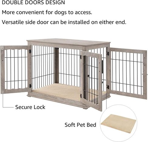 beeNbkks Furniture Style Dog Crate End Table, Double Doors Wooden Wire Dog Kennel with Pet Bed, Decorative Pet Crate Dog House Indoor Medium Large in Saudi Arabia