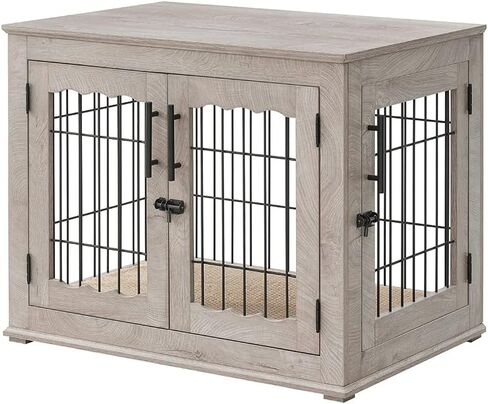 beeNbkks Furniture Style Dog Crate End Table, Double Doors Wooden Wire Dog Kennel with Pet Bed, Decorative Pet Crate Dog House Indoor Medium Large in Saudi Arabia