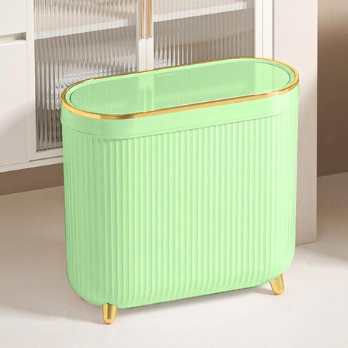 Aupekro Bathroom Trash Can with Lid, 3.1 Gallon/12 Liter Slim Rubbish Bin Wastebasket, Rectangular Plastic Narrow Garbage Container Bin for Living Room, Kitchen, Toilet, Office(Green) in Kuwait