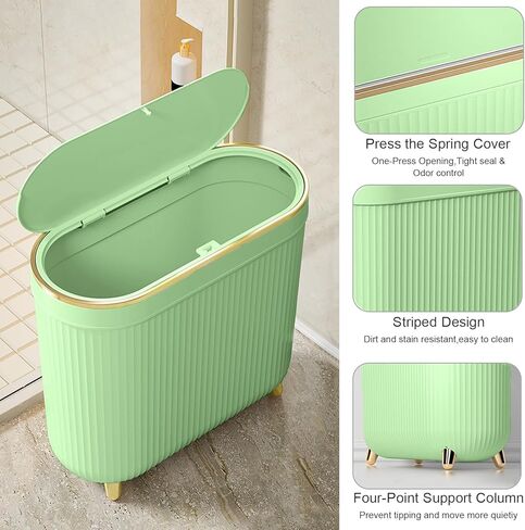 Aupekro Bathroom Trash Can with Lid, 3.1 Gallon/12 Liter Slim Rubbish Bin Wastebasket, Rectangular Plastic Narrow Garbage Container Bin for Living Room, Kitchen, Toilet, Office(Green) in Kuwait