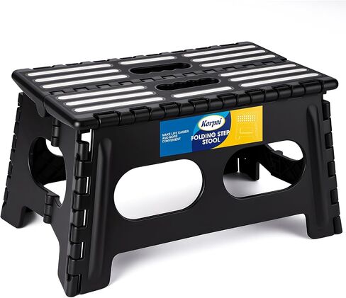 Korpai 5" Folding Step Stool for Adults and Kids 15-Inch Extra Wide Stool Holds Up to 300 lbs,Non-Slip Folding Stools with Handle,Compact Plastic Foldable Step Stool for Bathroom,Kitchen,ect, Black in Saudi Arabia