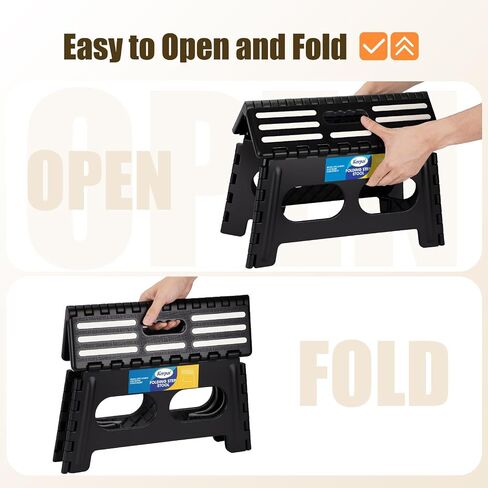 Korpai 5" Folding Step Stool for Adults and Kids 15-Inch Extra Wide Stool Holds Up to 300 lbs,Non-Slip Folding Stools with Handle,Compact Plastic Foldable Step Stool for Bathroom,Kitchen,ect, Black in Saudi Arabia