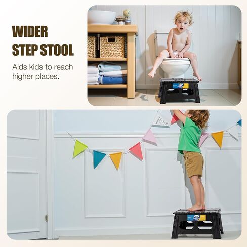 Korpai 5" Folding Step Stool for Adults and Kids 15-Inch Extra Wide Stool Holds Up to 300 lbs,Non-Slip Folding Stools with Handle,Compact Plastic Foldable Step Stool for Bathroom,Kitchen,ect, Black in Saudi Arabia