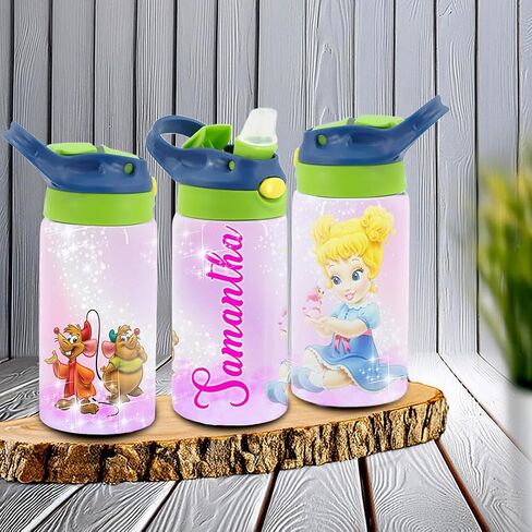 Personalized Baby Princesses Kids Water Bottle 12oz Insulated Tumbler with Lid and Custom Name (CINDERLLA) in Saudi Arabia