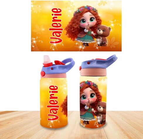 Personalized Baby Princesses Kids Water Bottle 12oz Insulated Tumbler with Lid and Custom Name (CINDERLLA) in Saudi Arabia