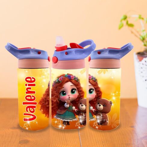 Personalized Baby Princesses Kids Water Bottle 12oz Insulated Tumbler with Lid and Custom Name (CINDERLLA) in Saudi Arabia