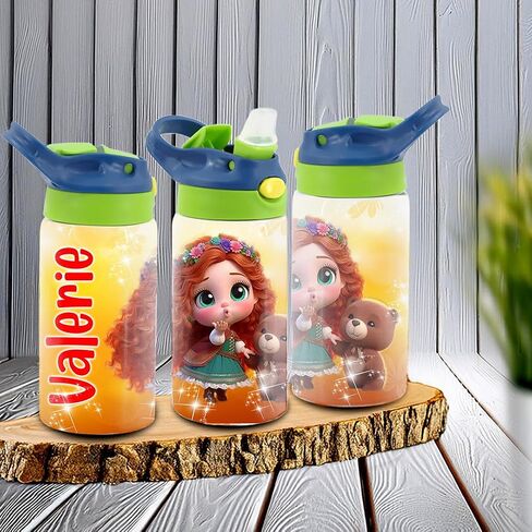 Personalized Baby Princesses Kids Water Bottle 12oz Insulated Tumbler with Lid and Custom Name (CINDERLLA) in Saudi Arabia