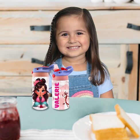 Personalized Baby Princesses Kids Water Bottle 12oz Insulated Tumbler with Lid and Custom Name (CINDERLLA) in Saudi Arabia