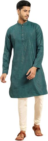 Amodh by Kisah Men's Cotton Blend Festive Wear Regular Fit Striped Kurta | Indian Wedding Wear Kurta | Festive Ethnic Kurta in Saudi Arabia
