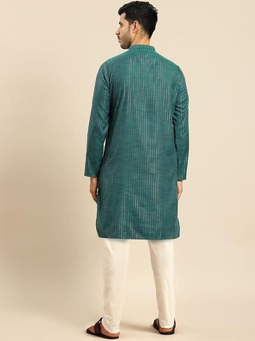 Amodh by Kisah Men's Cotton Blend Festive Wear Regular Fit Striped Kurta | Indian Wedding Wear Kurta | Festive Ethnic Kurta in Saudi Arabia