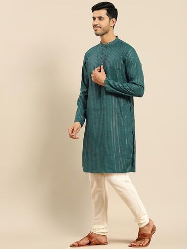 Amodh by Kisah Men's Cotton Blend Festive Wear Regular Fit Striped Kurta | Indian Wedding Wear Kurta | Festive Ethnic Kurta in Saudi Arabia