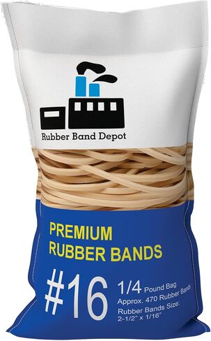 Rubber Band Depot, Size #16, Everyday Bands, Business Rubber Bands - Rubber Band Measurements: 2-1/2" x 1/16'' - Approximately 210 Rubber Bands Per Bag - 1/8 Pound Bag in Kuwait