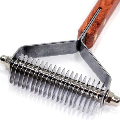 Professional Grooming Rake for Dogs & Cats | Tug-Free Deshedding | Dematting Tool | Classic Wood Handle in Saudi Arabia