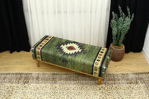Ottoman Bench with Animal Print Rug Upholstered Handmade Wood Work for Boho Farmhouse Kitchen Dining Room, Decorative Leopard Design Ottoman Foot Rest for Livingroom Bedroom (18''D x 48''W x 18''H) in Saudi Arabia