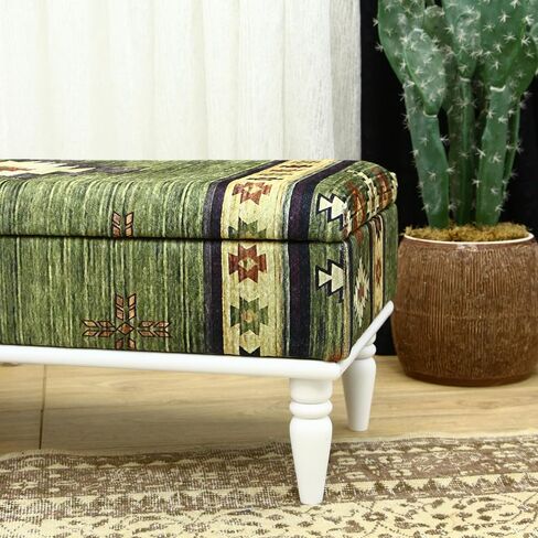 Ottoman Bench with Animal Print Rug Upholstered Handmade Wood Work for Boho Farmhouse Kitchen Dining Room, Decorative Leopard Design Ottoman Foot Rest for Livingroom Bedroom (18''D x 48''W x 18''H) in Saudi Arabia