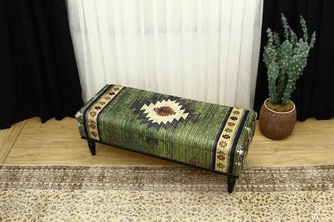 Ottoman Bench with Animal Print Rug Upholstered Handmade Wood Work for Boho Farmhouse Kitchen Dining Room, Decorative Leopard Design Ottoman Foot Rest for Livingroom Bedroom (18''D x 48''W x 18''H) in Saudi Arabia