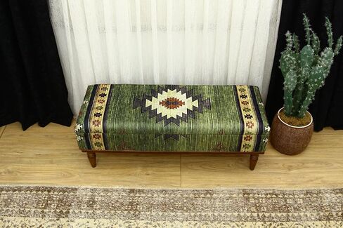 Ottoman Bench with Animal Print Rug Upholstered Handmade Wood Work for Boho Farmhouse Kitchen Dining Room, Decorative Leopard Design Ottoman Foot Rest for Livingroom Bedroom (18''D x 48''W x 18''H) in Saudi Arabia