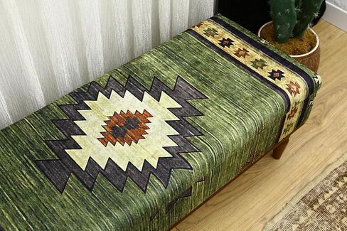 Ottoman Bench with Animal Print Rug Upholstered Handmade Wood Work for Boho Farmhouse Kitchen Dining Room, Decorative Leopard Design Ottoman Foot Rest for Livingroom Bedroom (18''D x 48''W x 18''H) in Saudi Arabia