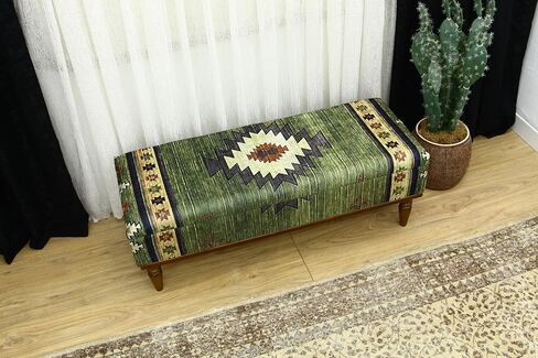 Ottoman Bench with Animal Print Rug Upholstered Handmade Wood Work for Boho Farmhouse Kitchen Dining Room, Decorative Leopard Design Ottoman Foot Rest for Livingroom Bedroom (18''D x 48''W x 18''H) in Saudi Arabia
