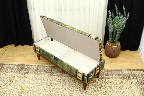 Ottoman Bench with Animal Print Rug Upholstered Handmade Wood Work for Boho Farmhouse Kitchen Dining Room, Decorative Leopard Design Ottoman Foot Rest for Livingroom Bedroom (18''D x 48''W x 18''H) in Saudi Arabia
