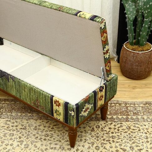Ottoman Bench with Animal Print Rug Upholstered Handmade Wood Work for Boho Farmhouse Kitchen Dining Room, Decorative Leopard Design Ottoman Foot Rest for Livingroom Bedroom (18''D x 48''W x 18''H) in Saudi Arabia