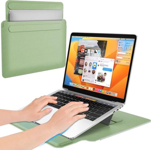 AboveTEK 2-in-1 Laptop Sleeve Case with Stand for 13-14 inch Laptops, Lightweight Leather Sleeve Bag with Ergonomic Wrist Cushion & Adjustable Angles, Protective Bag for MacBook, Grey in Saudi Arabia