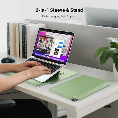 AboveTEK 2-in-1 Laptop Sleeve Case with Stand for 13-14 inch Laptops, Lightweight Leather Sleeve Bag with Ergonomic Wrist Cushion & Adjustable Angles, Protective Bag for MacBook, Grey in Saudi Arabia