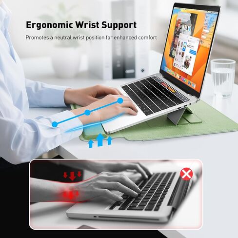 AboveTEK 2-in-1 Laptop Sleeve Case with Stand for 13-14 inch Laptops, Lightweight Leather Sleeve Bag with Ergonomic Wrist Cushion & Adjustable Angles, Protective Bag for MacBook, Grey in Saudi Arabia