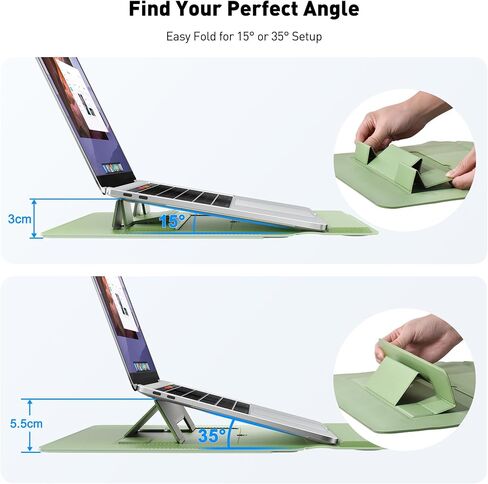 AboveTEK 2-in-1 Laptop Sleeve Case with Stand for 13-14 inch Laptops, Lightweight Leather Sleeve Bag with Ergonomic Wrist Cushion & Adjustable Angles, Protective Bag for MacBook, Grey in Saudi Arabia