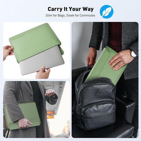 AboveTEK 2-in-1 Laptop Sleeve Case with Stand for 13-14 inch Laptops, Lightweight Leather Sleeve Bag with Ergonomic Wrist Cushion & Adjustable Angles, Protective Bag for MacBook, Grey in Saudi Arabia