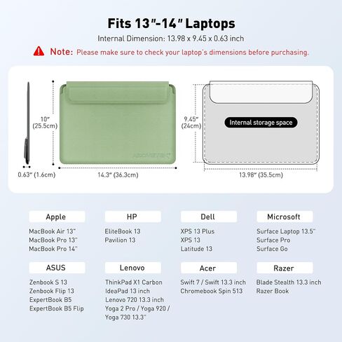 AboveTEK 2-in-1 Laptop Sleeve Case with Stand for 13-14 inch Laptops, Lightweight Leather Sleeve Bag with Ergonomic Wrist Cushion & Adjustable Angles, Protective Bag for MacBook, Grey in Saudi Arabia
